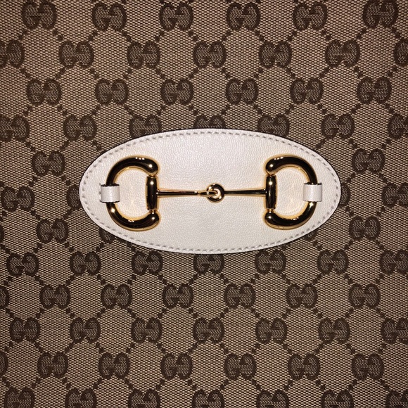 NWT Gucci Horsebit 1955 Large Tote Bag White Leather and Signature Canvas - Picture 4 of 15